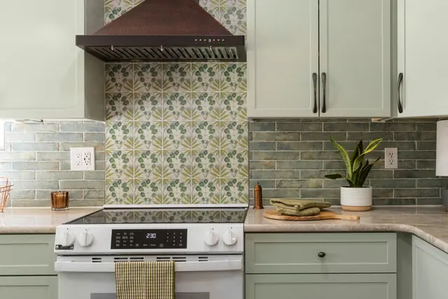 Calming Earthy Sage Green Kitchen — interior design by Interiors by JanLee, Colorado Springs